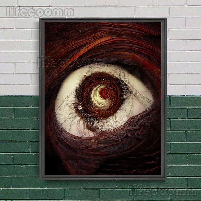 Toile d'art mural Vintage avec yeux foncés gothiques d'horreur abstraite