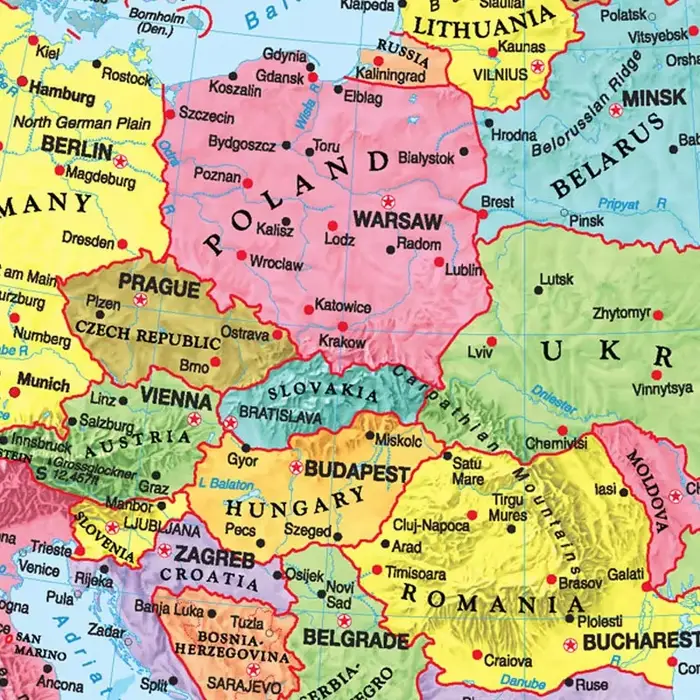 Affiche murale Non tissée décorative de carte européenne en anglais avec peinture artistique détaillée