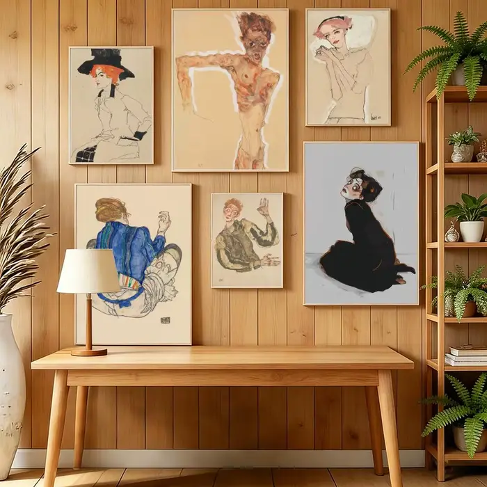 E-Egon Schiele Art Classic Painting Poster HD autocollants muraux auto-adhésifs pour chambre à coucher