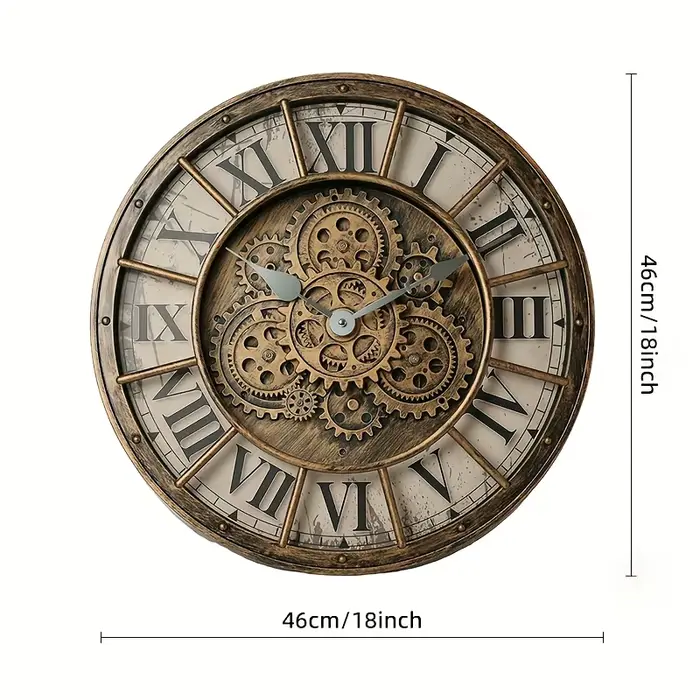 46 cm véritable engrenages mobiles horloge murale grand vapeur industrielle Punk chiffre romain