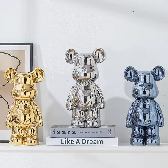 Statues céramiques d'ours en style brick esthétique de 17/27 cm. Décoration d'ours en peluche, figur
