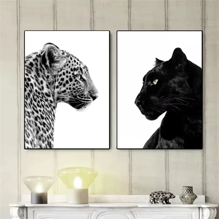 Impressions d'art mural léopard et panthère noir et blanc
