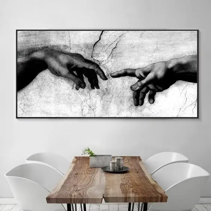 Main de dieu, création d'adam, peinture sur toile noire et blanche imprimée sur images d'art murales de Canavs pour décor de salon (sans cadre)