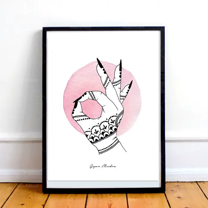 Mudras de Yoga henné pour mains, impression d'art