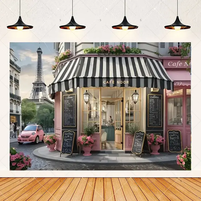 Bannière de fond de Buffet de boutique de café de Paris, photographie de Style parisien ‌   Fournitu