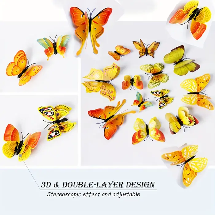 Décoration murale papillon 3D 12 pièces