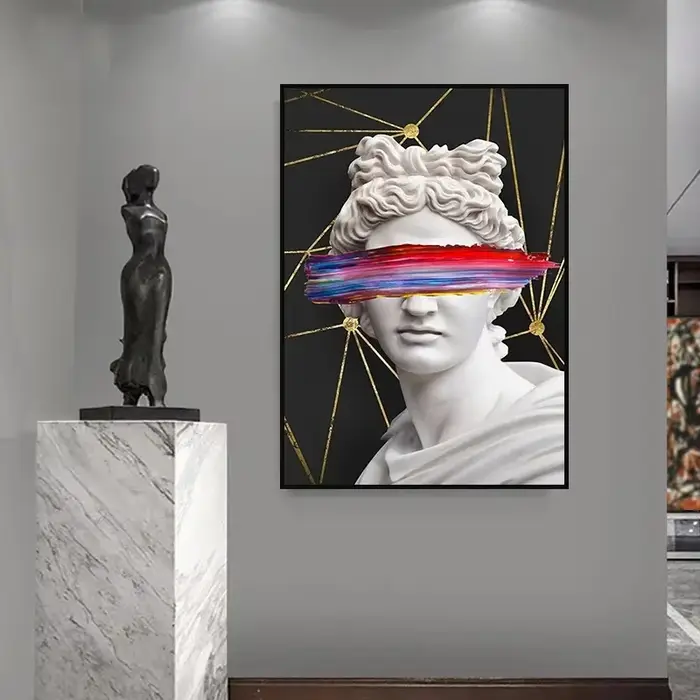 1 peinture sur toile, statue de David