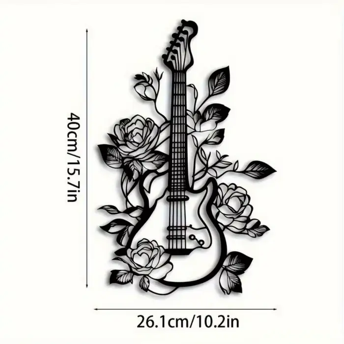 1 pièce, décoration murale en fer forgé pour guitare à fleurs