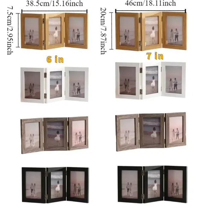 Cadre photo rectangulaire pliable, cadre triplex, cadre photo durable, ornements, cadre photo moderne simple à charnière, décoration de salon