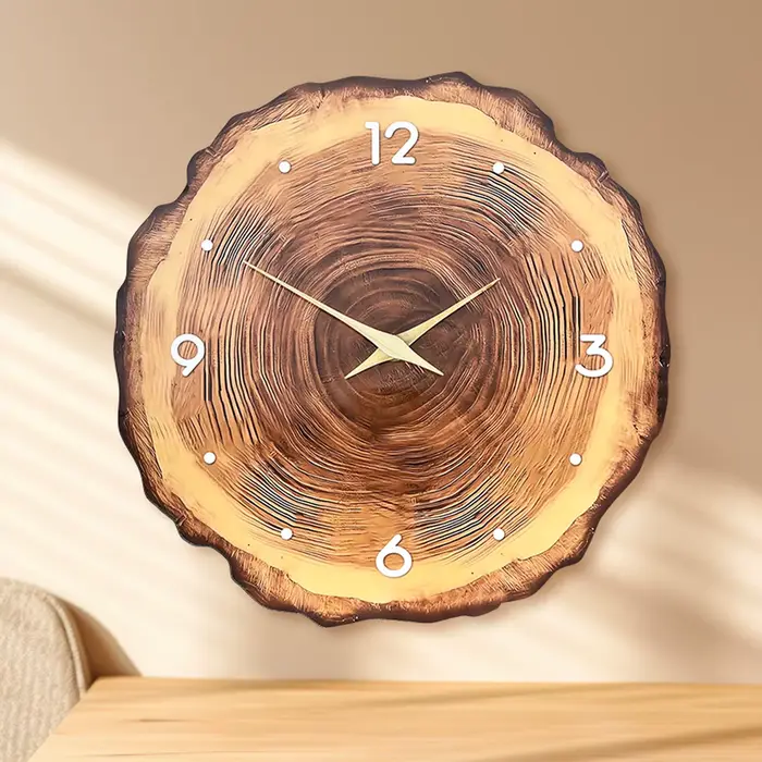 Horloge Murale Silays euse avec Anneau en Bois Massif, Modèle de Texture, Pointeur, Section Plate, 1