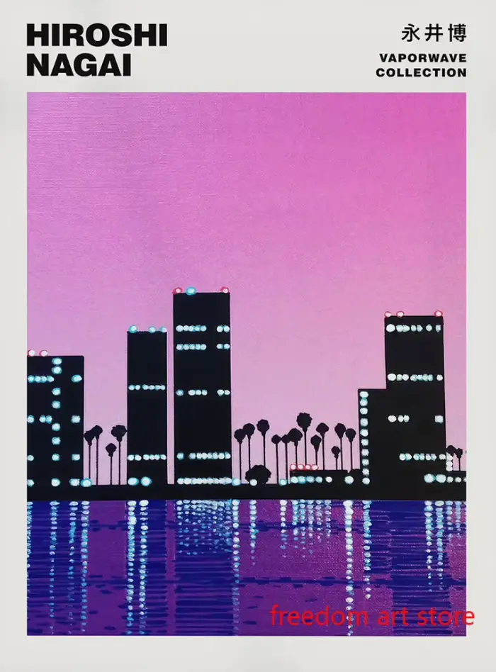 Affiches d'art de plage Vaporwave, Illustrations Hiroshi Nagai japonaises Vintage des années 80, pei