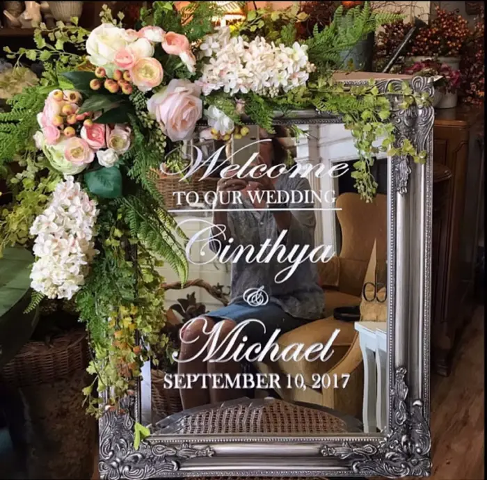 Miroir de bienvenue pour mariage en vinyle AZ657