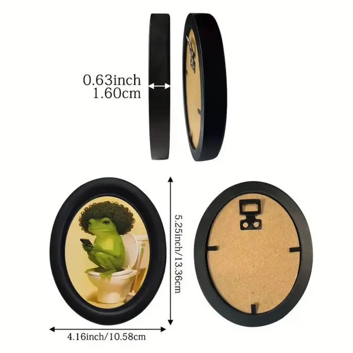 1 pièce de décoration murale amusante en forme de grenouille de toilette avec cadre ovale