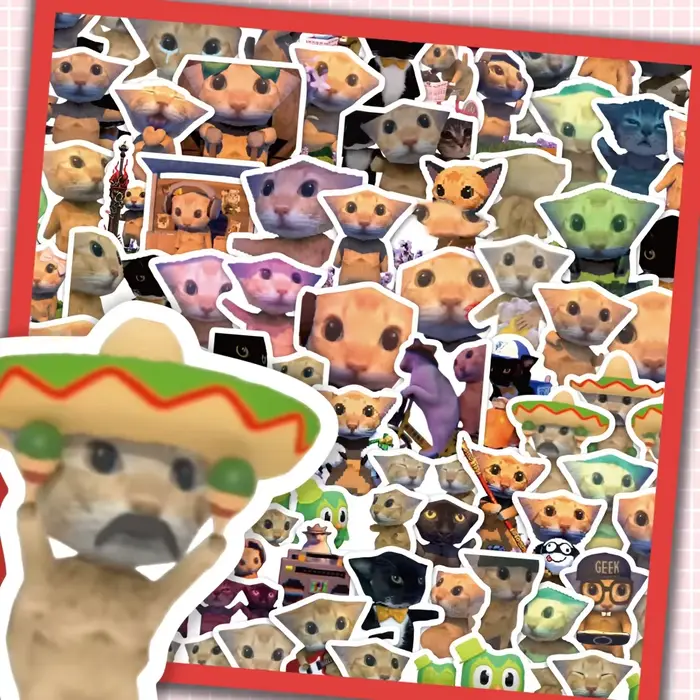 100 autocollants Meow, affiches de memes chat