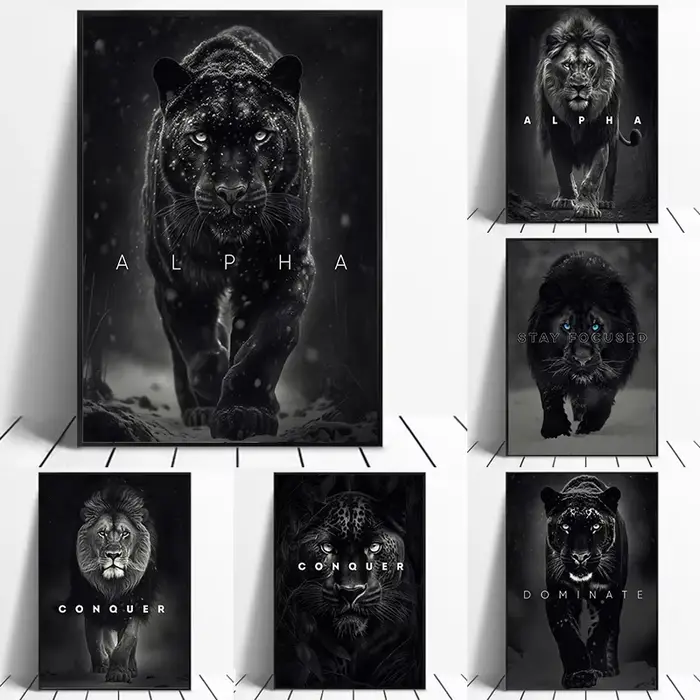 Affiches de motivation Lion panthère noire