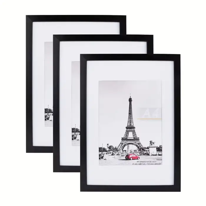 Ensemble de 5 cadres photo en bois noir A4 pour mur