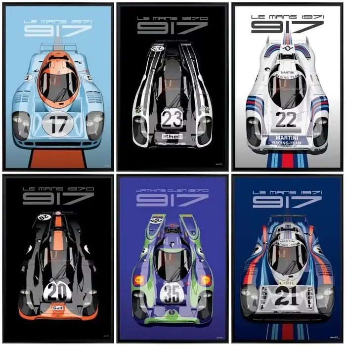 Art mural Pop moderne Le Mans 24 heures 1971 917K Martini Racing Team voitures HD toile affiche impression maison chambre salon décor