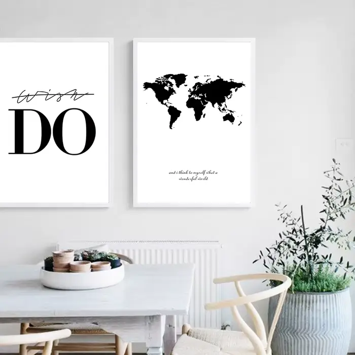 Affiches Minimalistes de Carte du Monde en Noir et Blanc