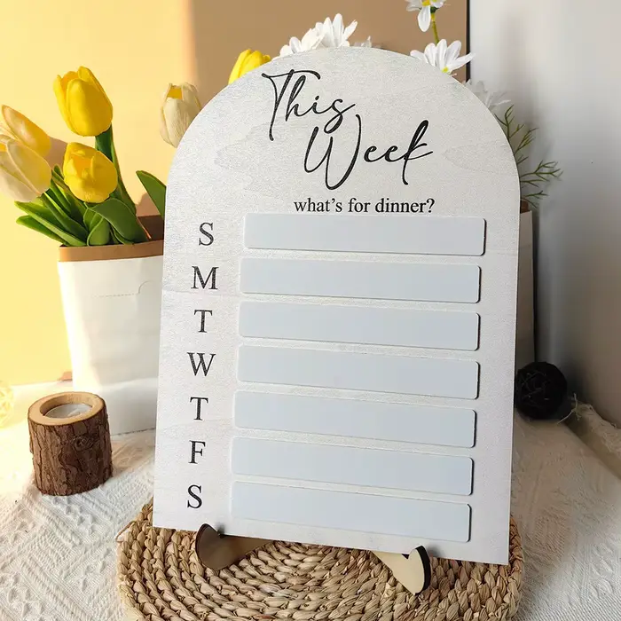 Tableau d'affichage de cuisine magnétique pour réfrigérateur, planificateur de repas en bois avec stylo, panneau de Menu alimentaire hebdomadaire, tableau de planification des aliments pour la maison