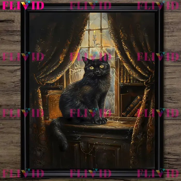 Portrait de chat noir diable et de chat Antique