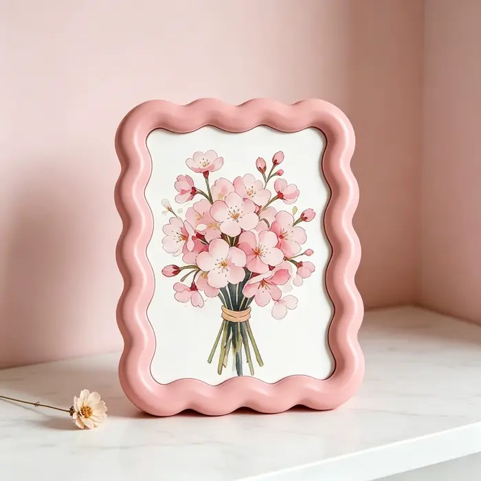 Cadre d'art décoratif, cadre d'impression artistique, bord ondulé, motif floral, cadre de peinture d