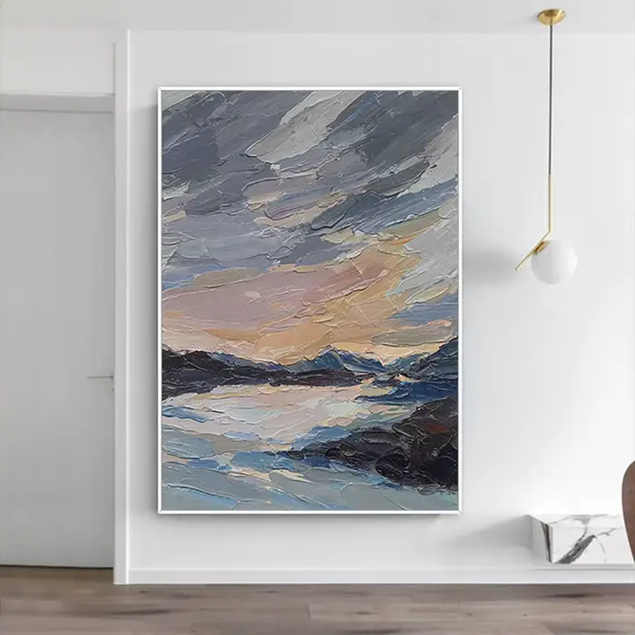 Peinture à l'huile sur toile grise jaune