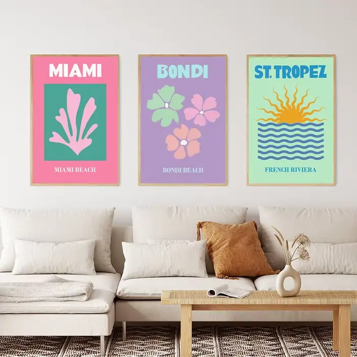 Mykonos Ibiza Miami Bondi Amalfi St.tropez coloré toile peinture voyage impression abstraite affiche murale nordique mur Art décor