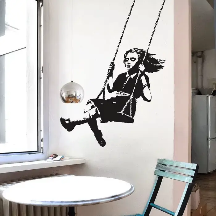 Banksy Decal GIRL ON A SWING, Vinyl Wall Sticker Street Art, Banksy Wall Art, Graffiti Urban Interio
