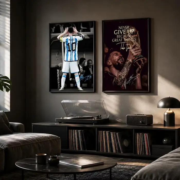 Peinture sur toile de calligraphie de la star du football Lionel Messi, art pour la chambre à coucher, décoration murale pour la maison, autocollants décoratifs