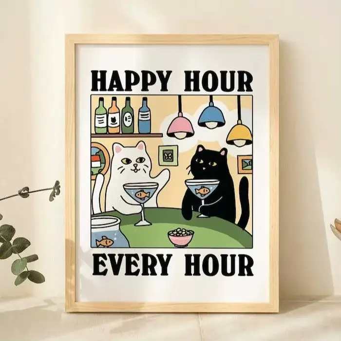 Happy Hour Every Hour – imprimés d'art mural de chat de dessin animé