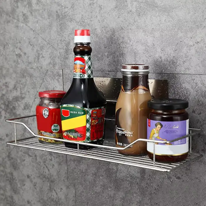 Étagère de rangement murale suspendue en acier inoxydable, sans poinçon, pour cuisine, salle de bain