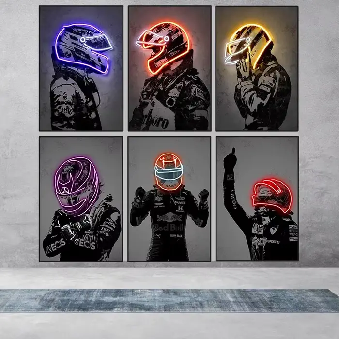 Racing Inboulon Poster Abstrait Neon Helmet Print Canvas Painting