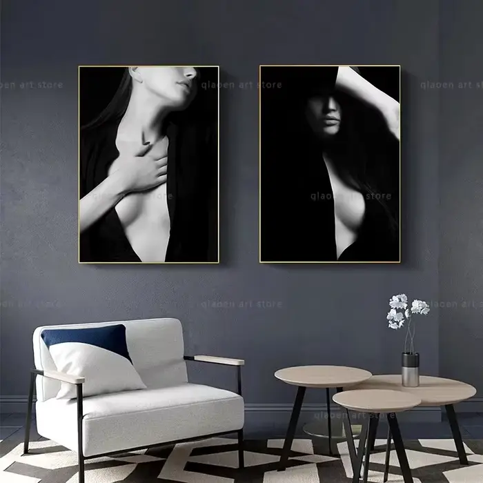 Affiches et imprimés de mode en noir et blanc, belle femme Sexy, peinture sur toile, tableau d'art mural pour décoration de salon et de maison
