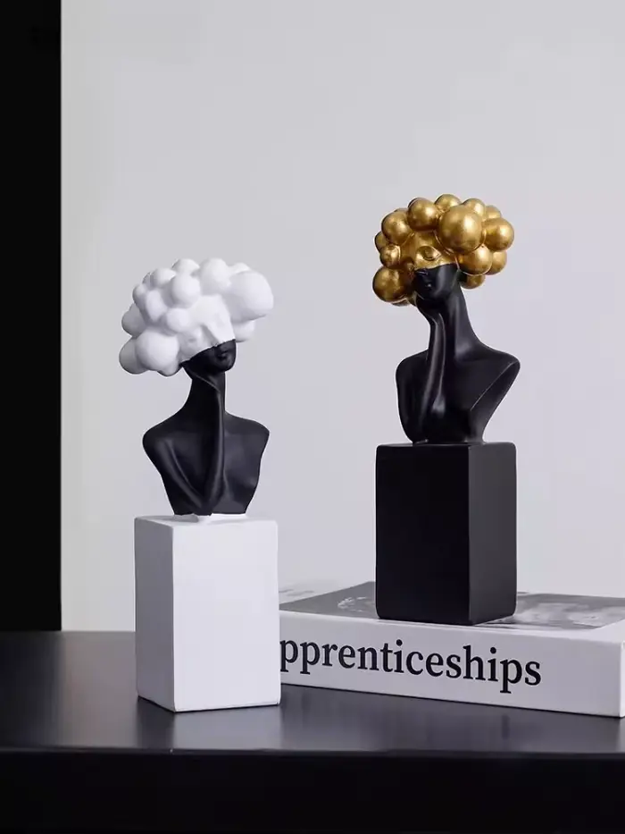 Sculpture de figurine d'art moderne noir et blanc