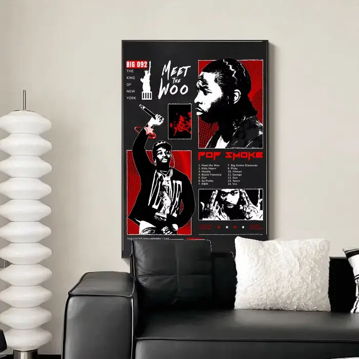Affiche murale en toile de coton avec peinture calligraphique Singer P-Pop S-Smoke