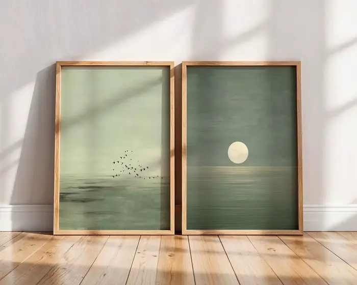 Japandi Wall Art Minimalist Pink Sunset Print, Décor Zen Scandinave, Illustration de paysage abstrai