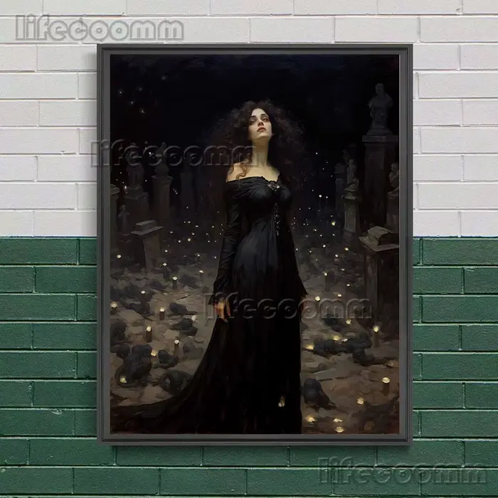 Peinture sur toile de la triple déesse de la nuit, art mural vintage, affiche et impression, cadeau 