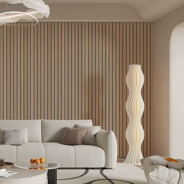 Panneaux muraux à motif de grille en bois 3D
