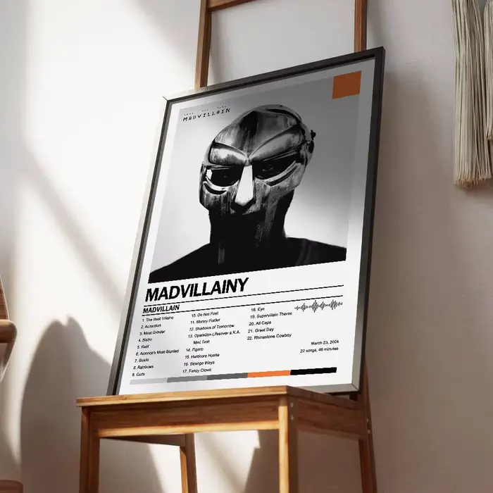 Autocollant mural en papier imperméable avec couverture d'album et chansons de MF DOOM