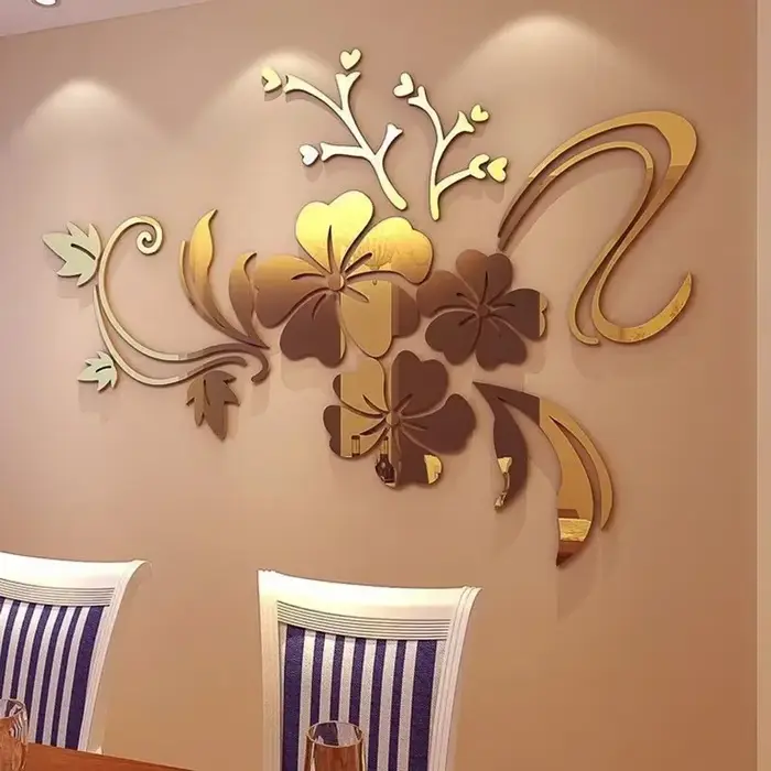 Grandes Décorations Murales Miroir en Forme de Fleurs, Autocollants 3D Amovibles en Acrylique pour S