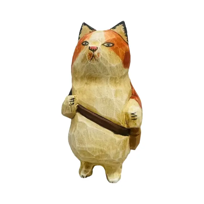 Ornement de chat en bois sculpté à la main, décoration de chat traditionnelle gravée à la main, figu