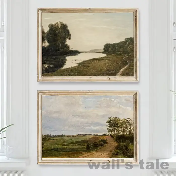 Affiches et imprimés de peinture à l'huile de paysage de ferme Vintage