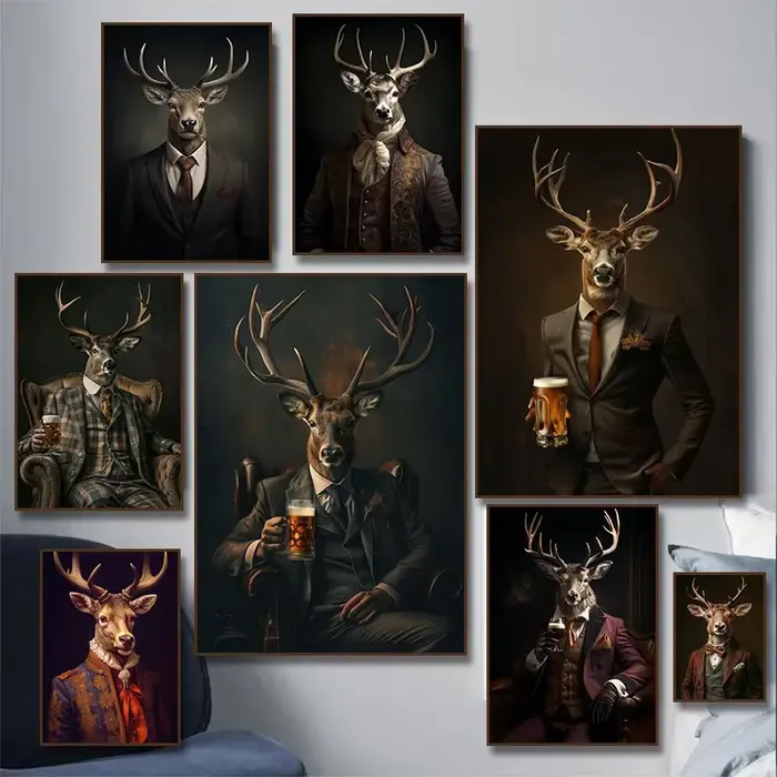 Peintures sur toile, affiches et impressions murales Vintage sur le thème des animaux de la Renaissance royale (Cerf