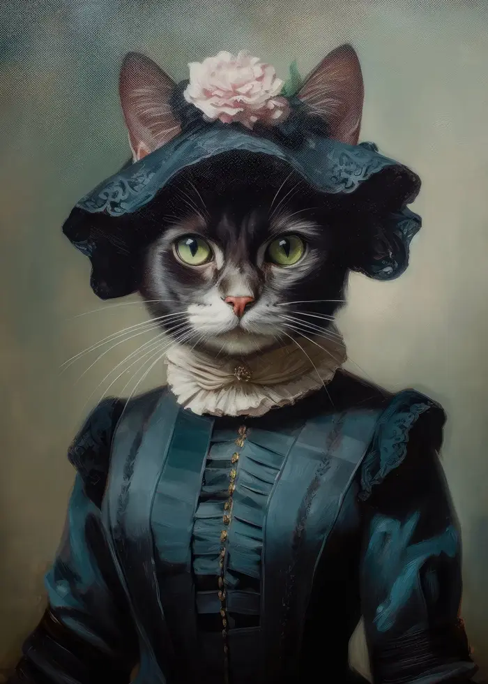 Portrait de chat de la Renaissance Vintage, chat noir, affiche gothique victorienne, peinture sur to