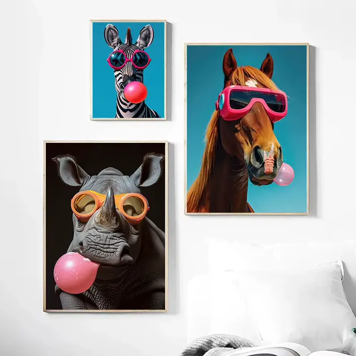 Animaux colorés rose Bubblegum toile impression affiche