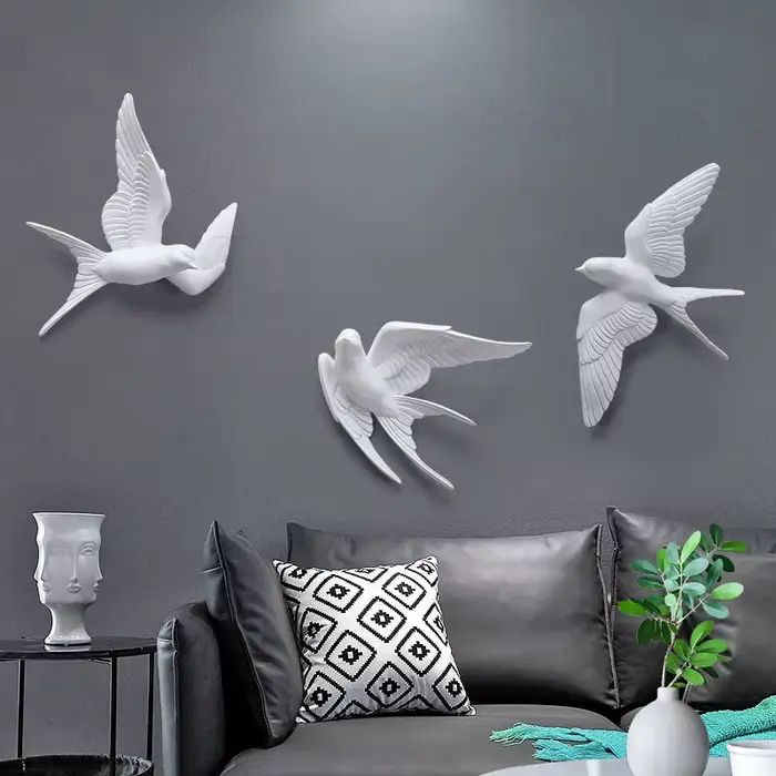 Décoration murale d'oiseaux tridimensionnels blancs européens