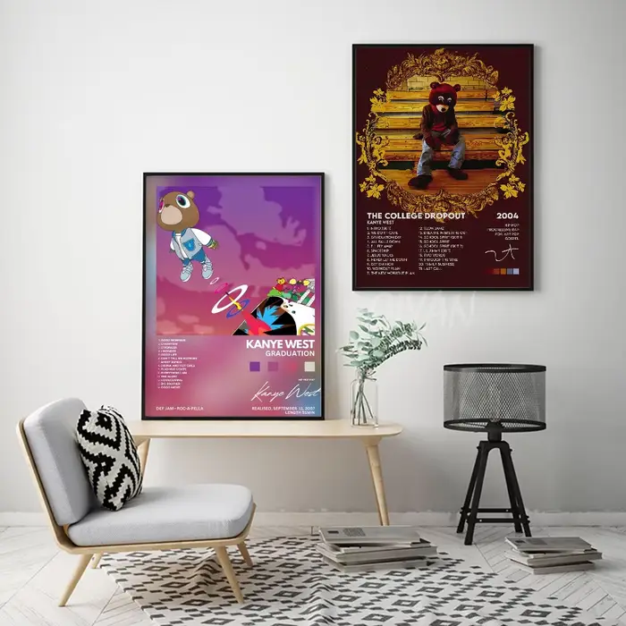 Affiche de Chanteur de Hip Hop Pop Kanye West, Autocollant en Papier Imperméable, Auto-Adhésif, Décoration Murale pour Café, Bar et Chambre