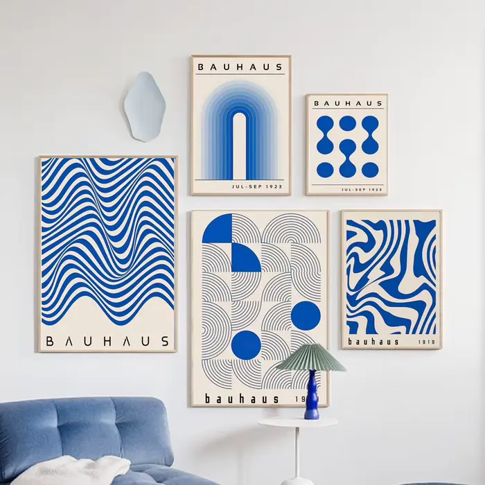 Toile de peintures Bauhaus bleues modernes du milieu du siècle
