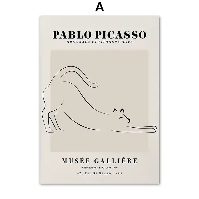 Affiches et impressions abstraites Picasso Line Cat Pigeon Girl, peinture sur toile, images d'exposi