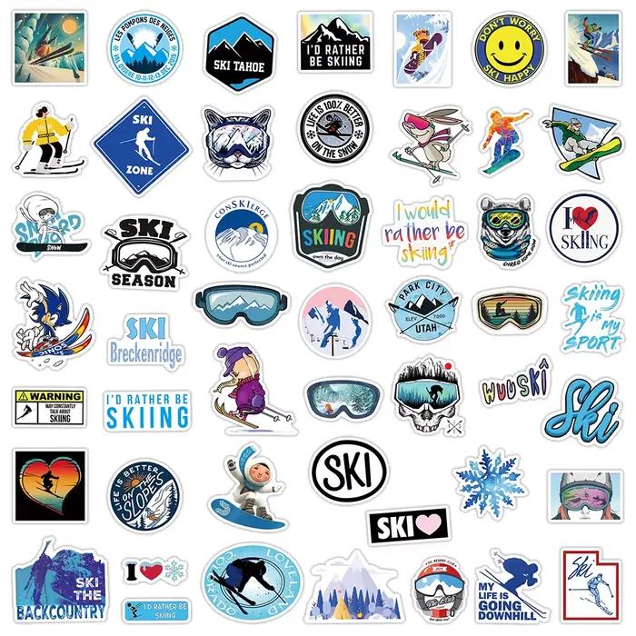 50pcs Cool Ski neige montagne autocollants réfrigérateur valise voiture ordinateur portable Snowboard Graffiti Sport extrême Ski vinyle décalcomanies